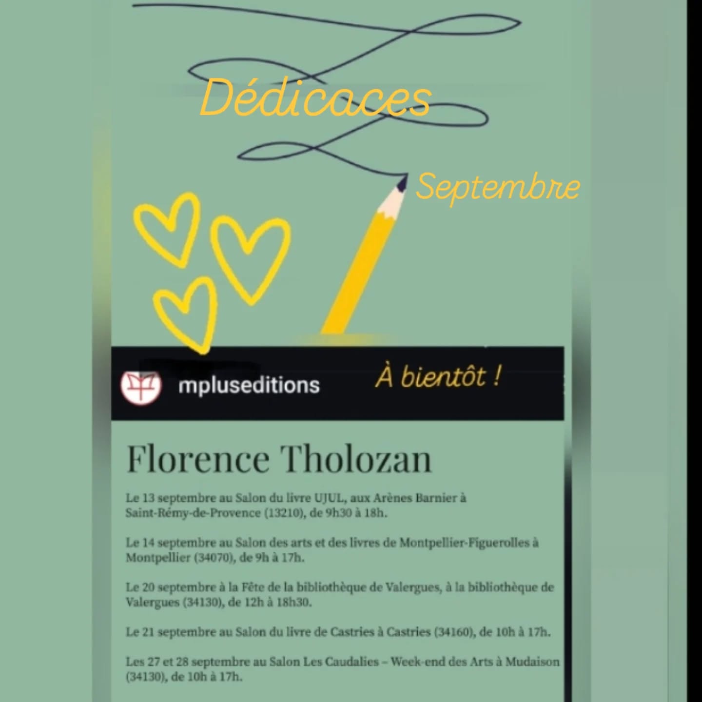 FLORENCE THOLOZAN VOUS INVITE À DES SÉANCES DE DÉDICACES
