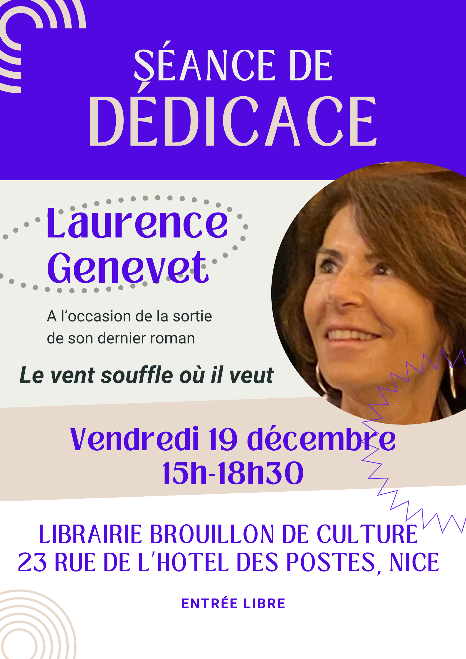 Dédicace “Le vent souffle où il veut” par LAURENCE GENEVET