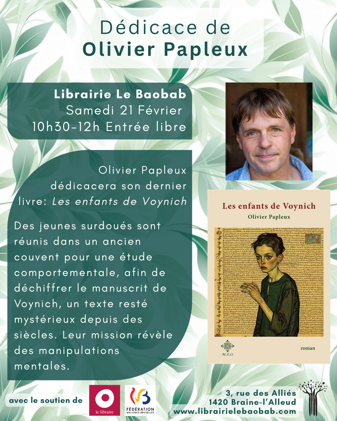 Olivier Papleux en Dédicace à la librairie Le Baobab (Braine-l’Alleud / Belgique)